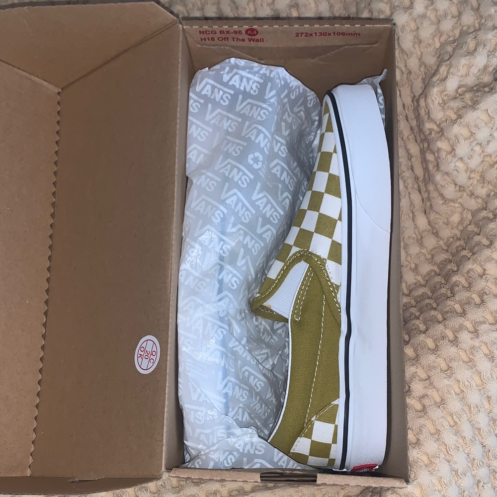 Vans Mustard and White Checkerboard Slip-Ons